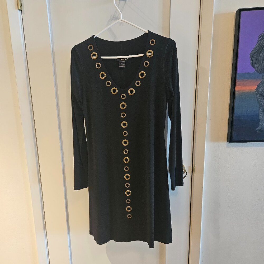 Designer EVA VARRO Black Dress with Grommet Detail - Medium